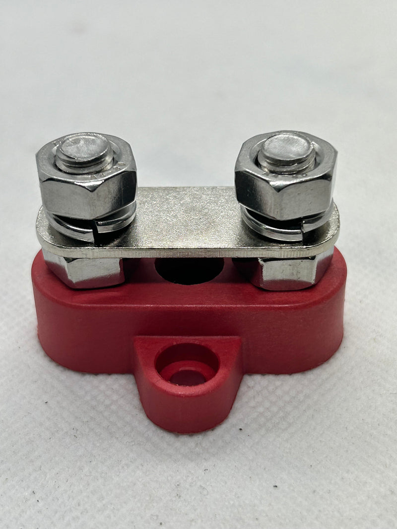 BB2-1R 12V- 48V DC 5/16 Dual Stud Power Distribution Terminal Block RED