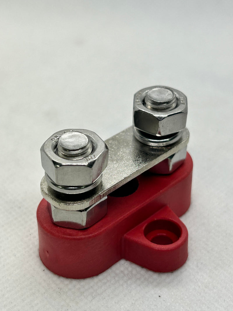 BB2-1R 12V- 48V DC 5/16 Dual Stud Power Distribution Terminal Block RED